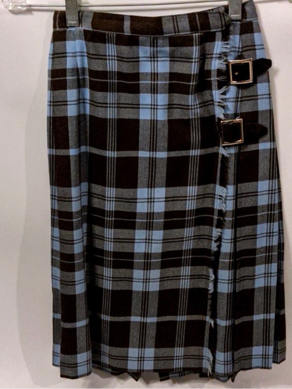 1969 Light Blue and Brown woolen Kilt, Saks Fifth. Excellent. Size 6. - Picture 2 of 5